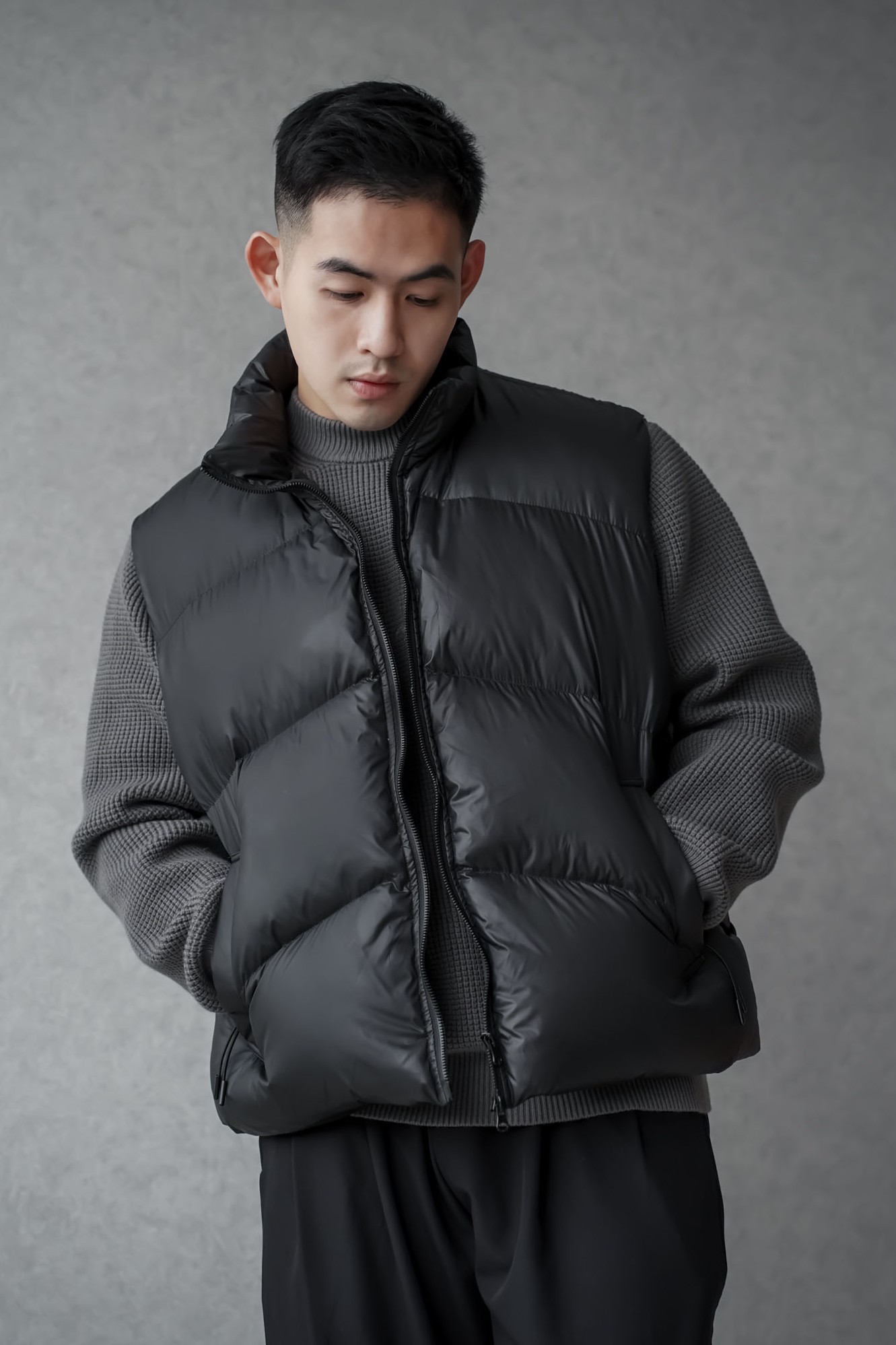 正韓白鴨絨斜紋背心