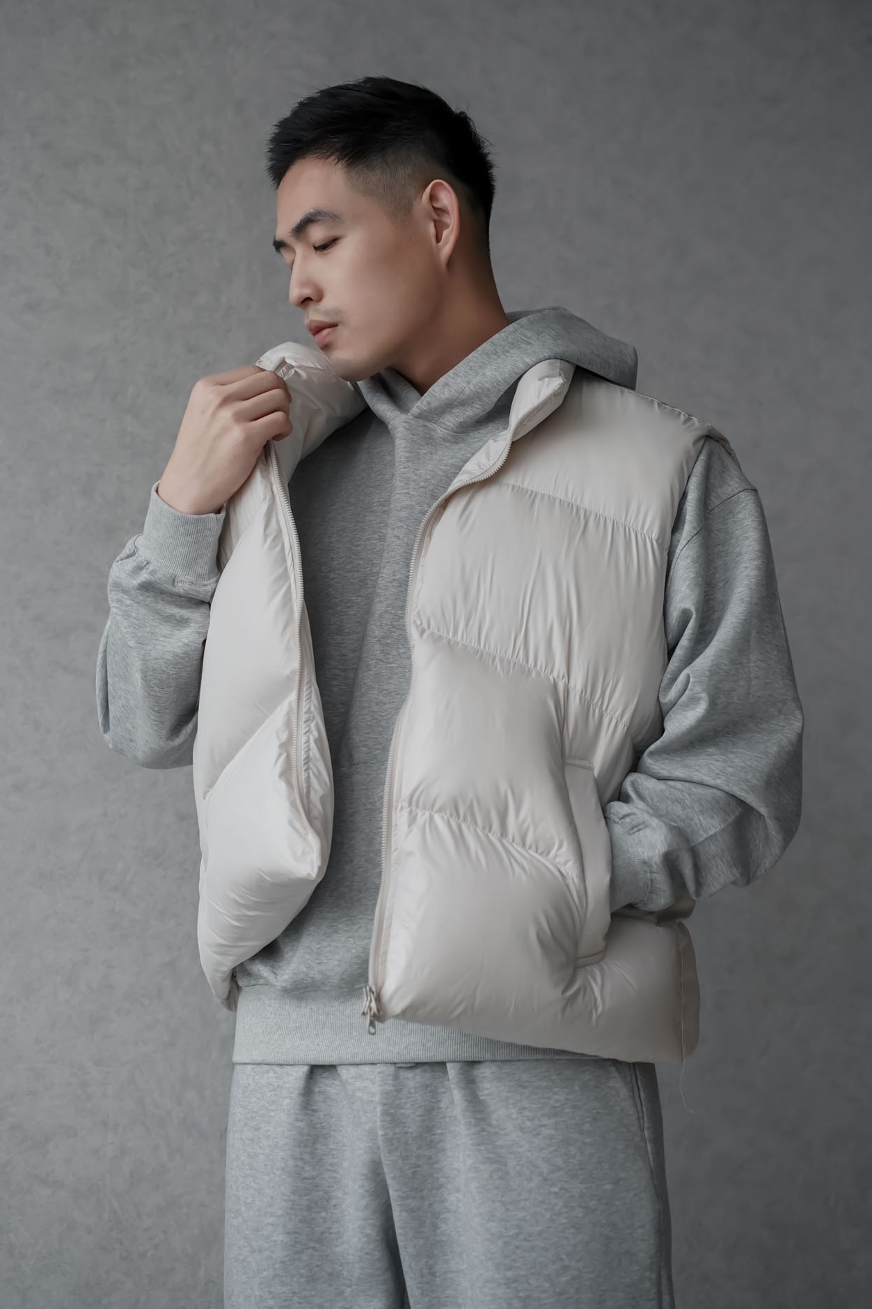 正韓白鴨絨斜紋背心