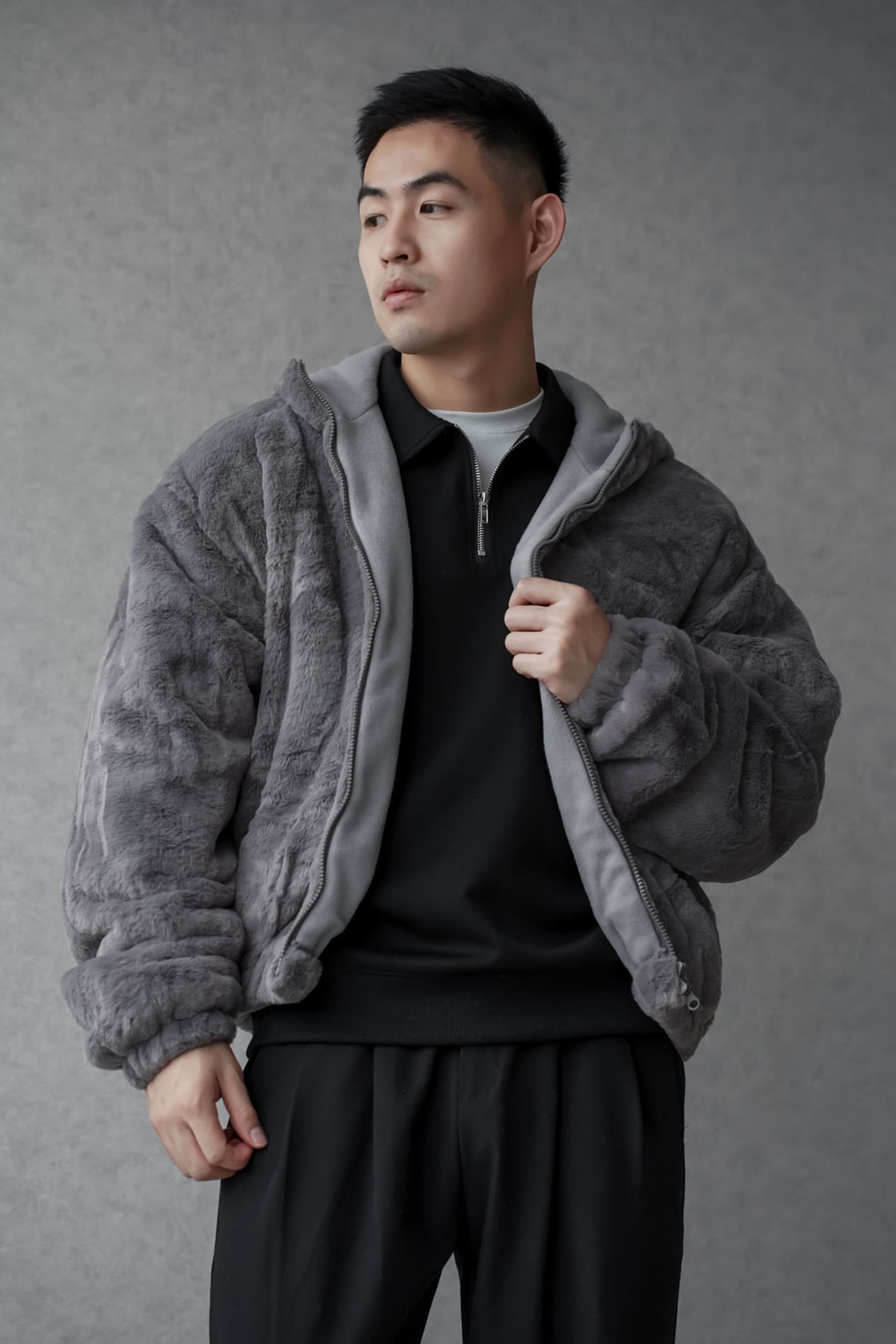 正韓精梳絨毛連帽外套