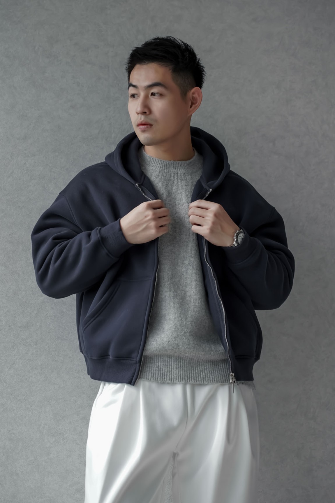 350G水洗重磅加絨精梳連帽外套