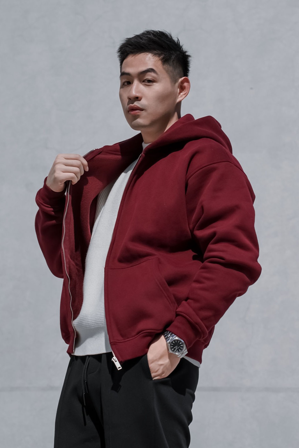 350G水洗重磅加絨精梳連帽外套