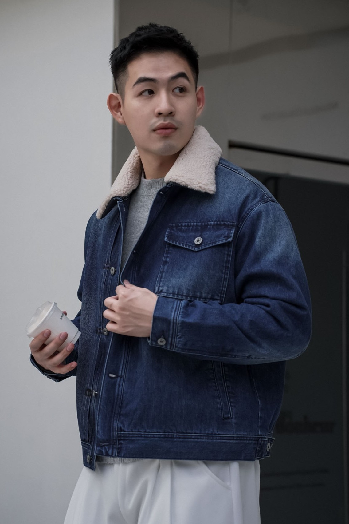 經典羊羔絨翻領丹寧外套