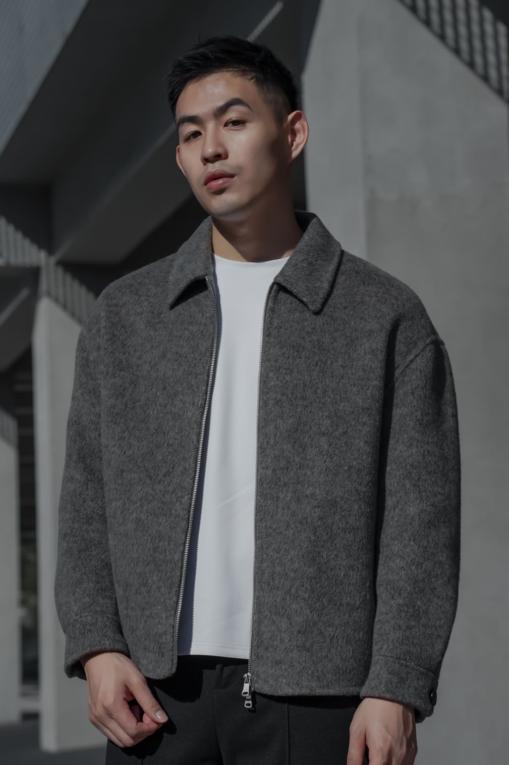 羊毛短版翻領外套