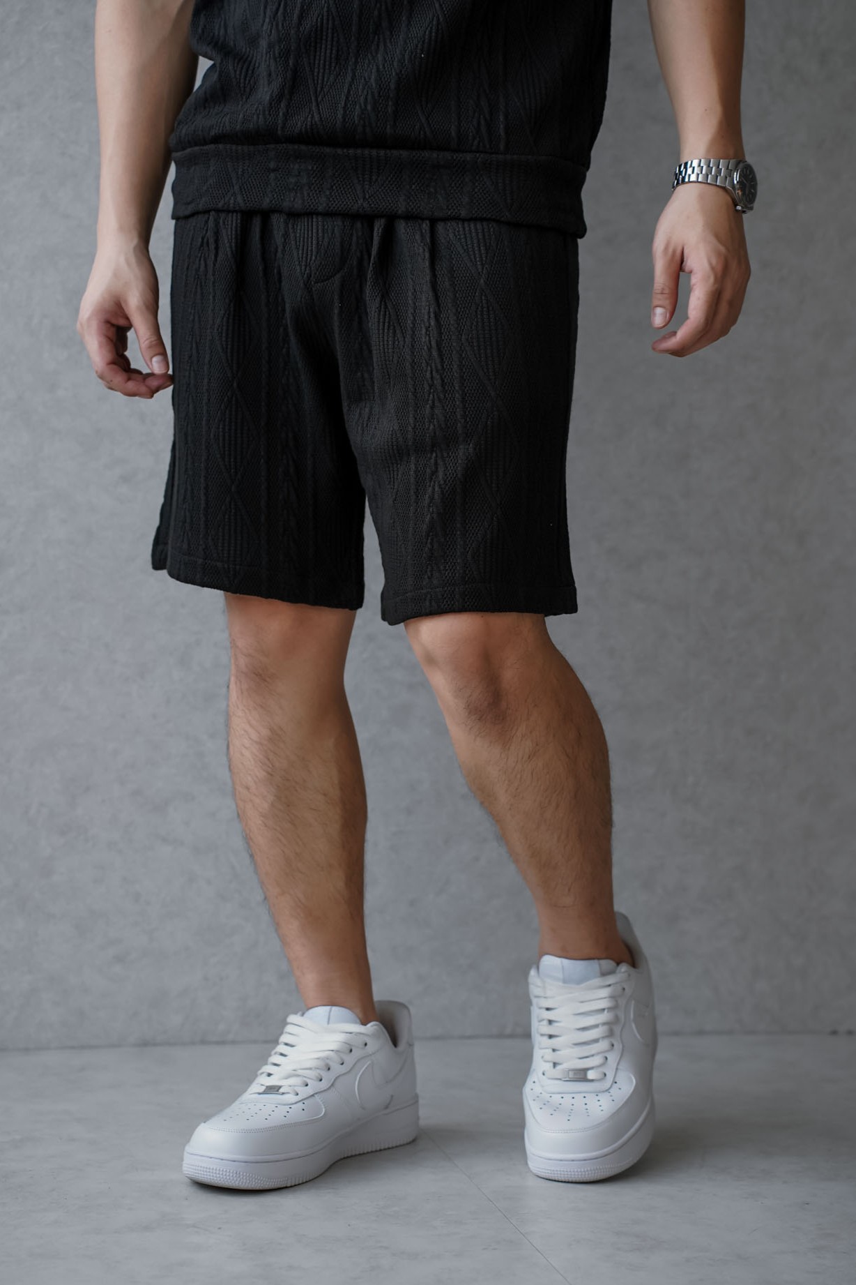 渡假紋理織感POLO套裝(短褲)