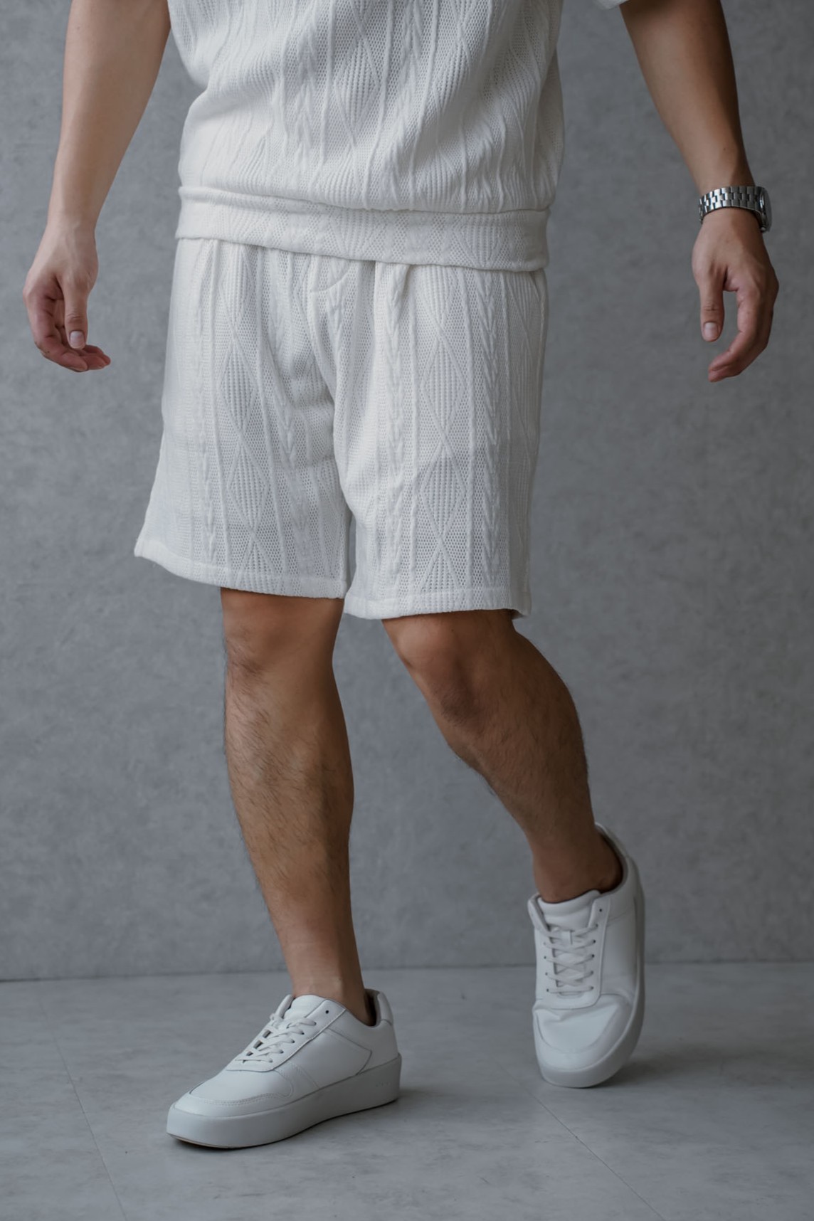 渡假紋理織感POLO套裝(短褲)