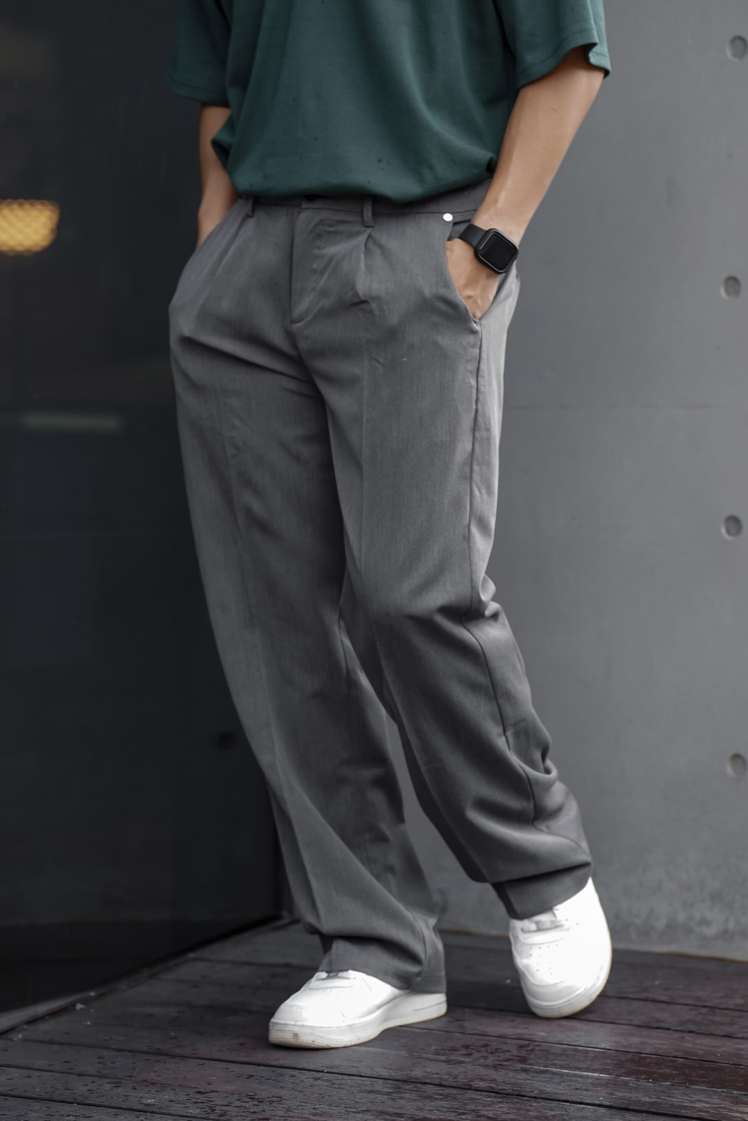 正韓長腿寬鬆西裝長褲