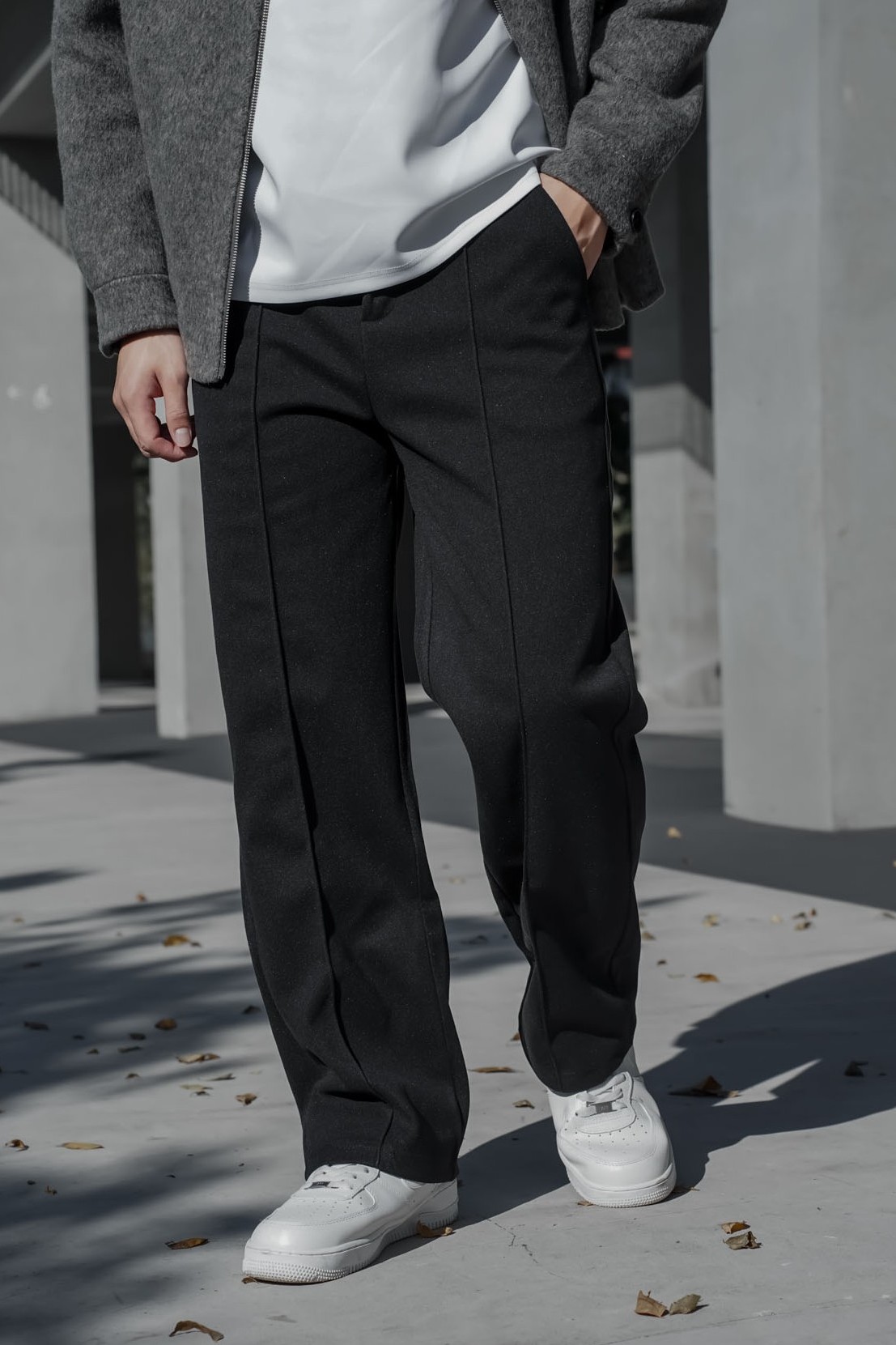 毛呢雙打摺西裝寬褲