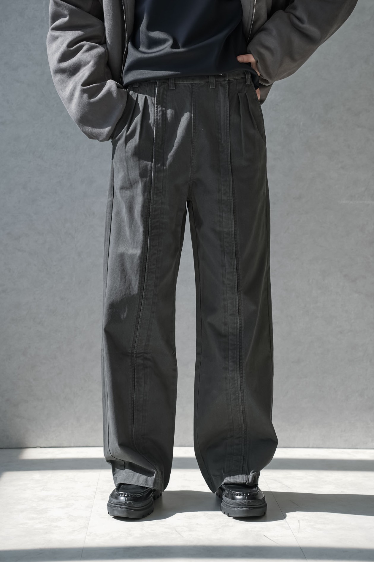 復古工業雙線寬鬆長褲