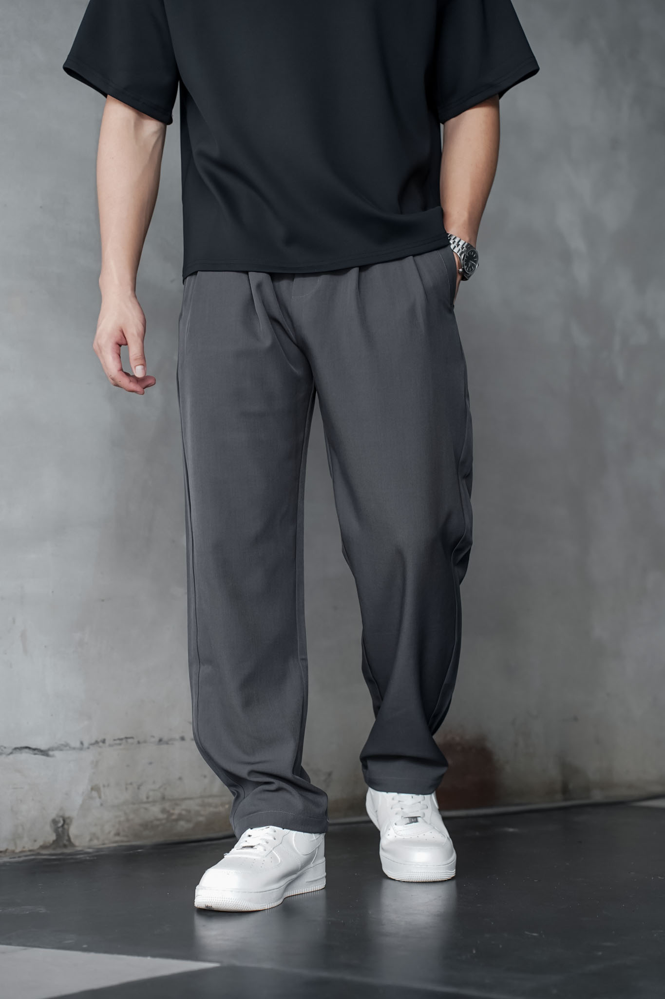 【NG】柔滑垂墜腰帶寬鬆長褲