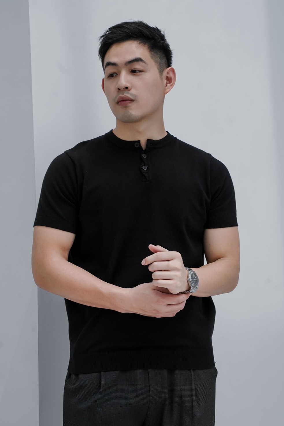 【NG】螺紋亨利領針織短袖